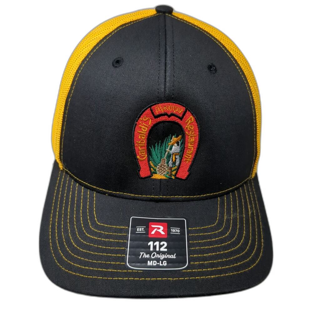 Richardson 112 Trucker Hat Black Yellow L Mesh Back Snapback Mexican Restaurant